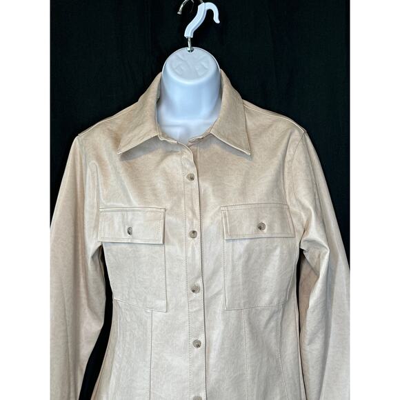FORMING Faux Leather Button Shirt S Shacket Classic Luxury Retro Streetwear - Picture 2 of 16